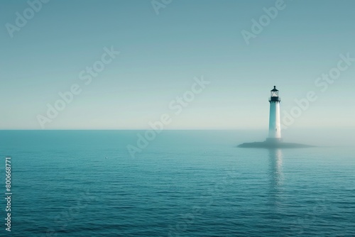 A picturesque lighthouse standing in the vast ocean. Suitable for travel brochures or maritime themes
