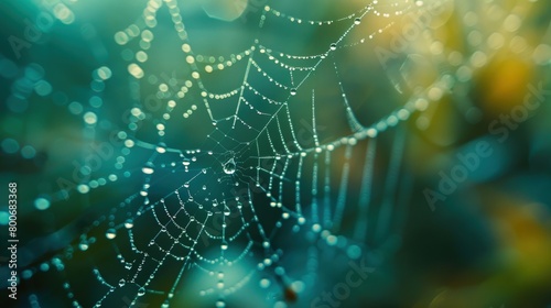 mystical spider web with morning dew
