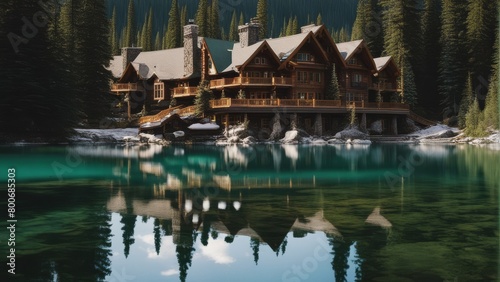 emerald lake lodge resort filed canada mountain cabin alpine bridge canadian flower forest front green holiday landscape lifestyle national nature outdoors outside park rocky rock roof scenery scenic'