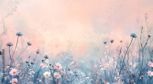 background with a floral field, wild flowers of delicate pastel colors, computer screen or for mobile