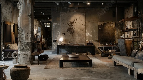 Interior design, an artistic Wabi-Sabi studio combining functionality with aesthetic imperfection, featuring handcrafted items and raw textures. --ar 16:9 Job ID: 6de46481-a31e-4abb-a9ff-e7b27fd0d3a3