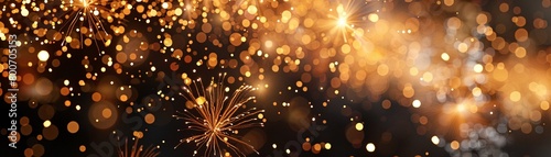 An image of golden fireworks isolated on a black background, providing a night festive view abstract with copy space 8K , high-resolution, ultra HD,up32K HD