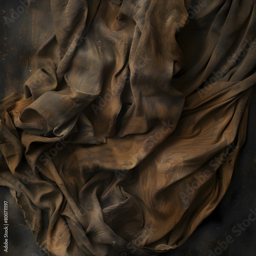A piece of fabric with a brownish color and a wrinkled texture. The fabric appears to be old and worn, with a sense of nostalgia and history