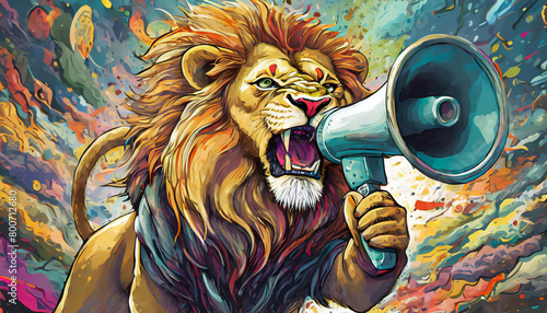 メガフォンで叫ぶライオン AI画像 ジェネレーティブAI