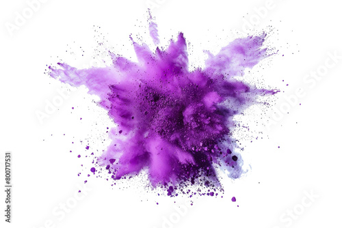 bright purple paint color powder festival explosion burst isolated white background. 