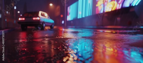 reflection of lights on a city street after rain