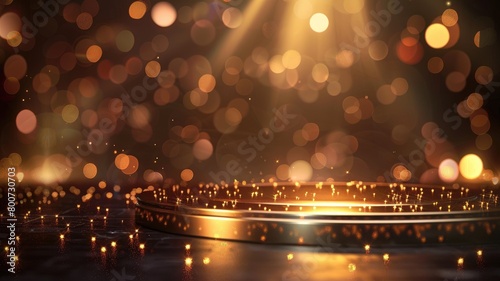 Golden sparkling lights with bokeh effect on dark background