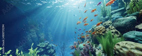 Background of life under the sea with various types of fish and beautiful coral reefs