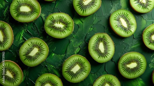 kiwi slices on green background generative ai
