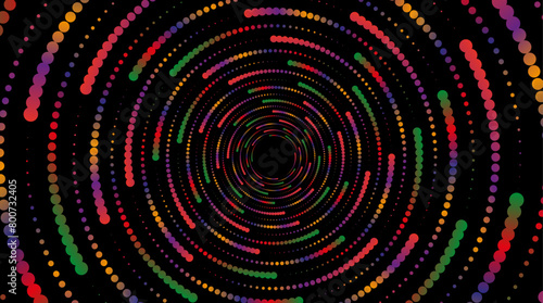Espiral de círculos de colores sobre fondo negro
