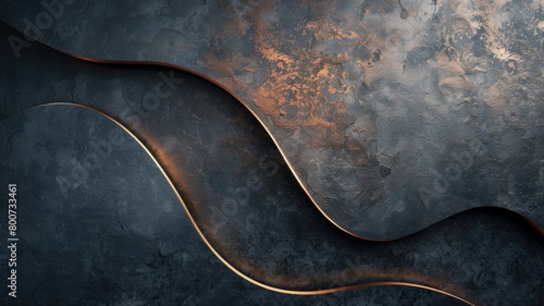 Abstract wavy lines on textured dark background with copper highlights