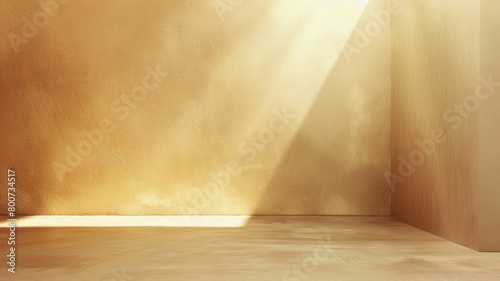Minimalist interior with sunlight casting shadows on beige wall and floor