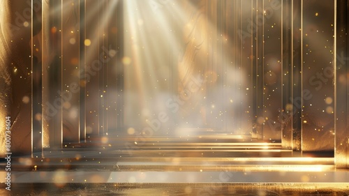 Golden stage with sparkling lights and shimmering curtains