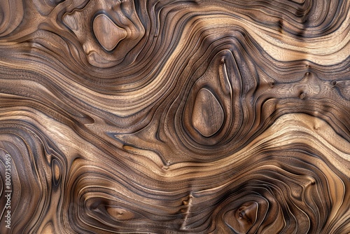 Walnut Wood Grain Waves and Loops: Decorative Texture Background Highlighting Natural Design Elements