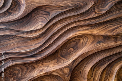 Waves and Loops in Walnut Wood Grain: Natural Furniture Surface and Decorative Texture Background Design