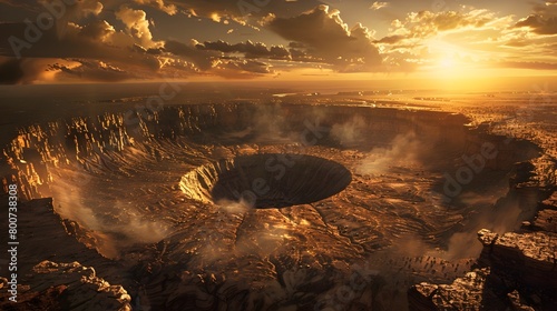 Colossal Impact Crater Sculpts Dramatic Landscape at Sunset