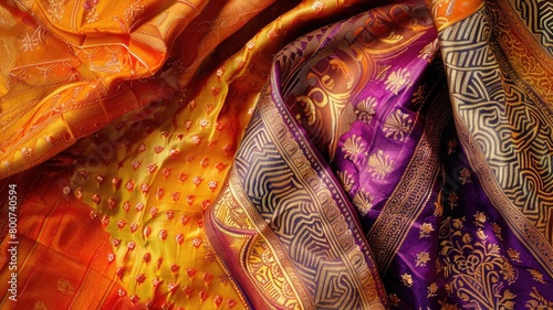 Colorful brocade fabric with intricate patterns