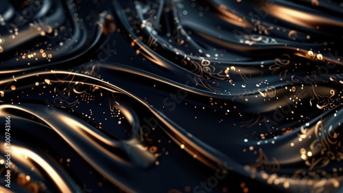 Abstract black and gold fluid art with intricate patterns