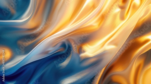Abstract image of flowing, silky fabric with blue and gold colors creating luxurious feel