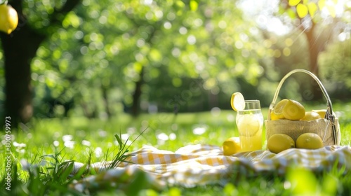 A peaceful nature setting a couple picnic under a canopy of trees as they mark their relationship milestone with homemade lemonade.