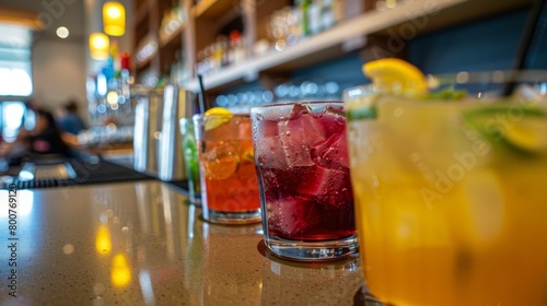 Mocktails and other nonalcoholic beverages line the bar offering a variety of options for students to enjoy.