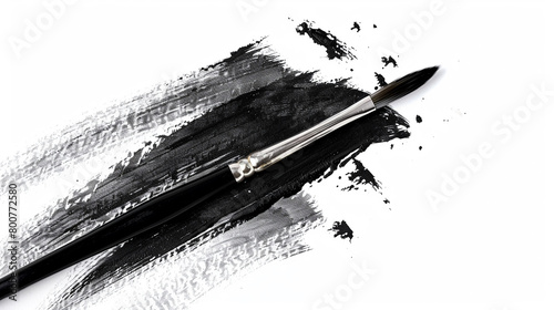 Black brush watercolor painting isolated on white background.