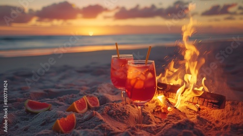A beach bonfire party on a warm summer evening complete with refreshing fruit punch mocktails and a sandcastle building contest.