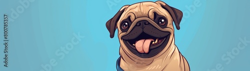 A cartoon pug with a big smile on its face.