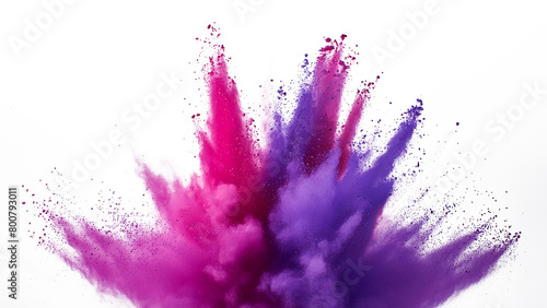 A pink and purple explosion smoke of holi paint color powder isolated on transparent or white background