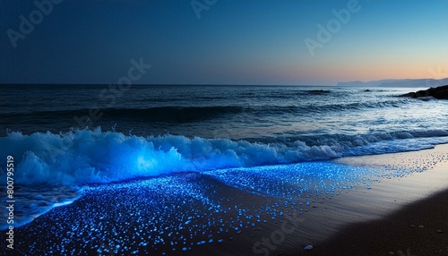 bioluminescent plankton on a dark beach