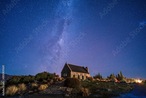 Stars and milky way above The Church of the Good Shepherd, Lake Tekapo, New Zealand