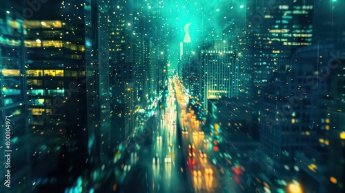 city full of traffic light trails, night city