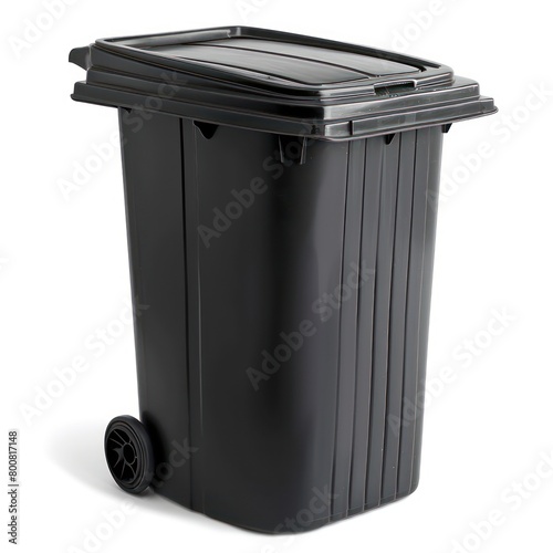 Black garbage bin isolated on white background 