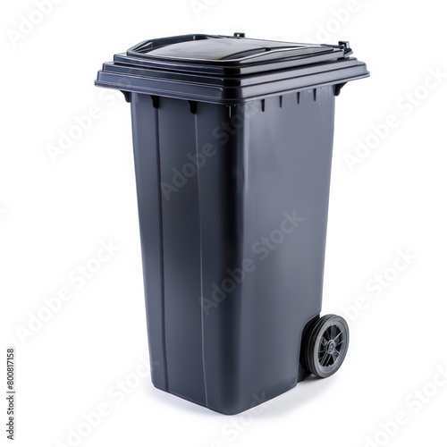 Black garbage bin isolated on white background 