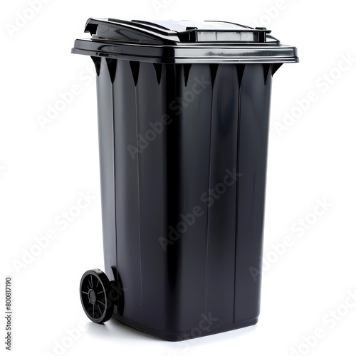 Black garbage bin isolated on white background 