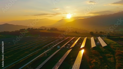 Sundown Serenity: Unmanned Solar Station Amidst Mountainous Landscape