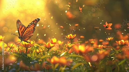 Imagine a fantasy world where butterflies serve as guardians of flowers, protecting them from harm and ensuring that the dewy grass thrives 