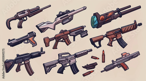 Collection of stylized firearms illustration