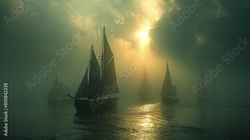 Sunlit Voyages: Wooden Boats in the Fog of Ancient China