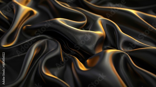 3D black silk fabric undulating with embedded golden threads