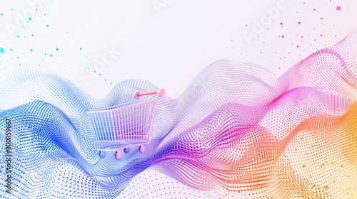Showcase the evolution of e-commerce platforms and digital marketplaces with vibrant gradient lines in a single wave style isolated on solid white background