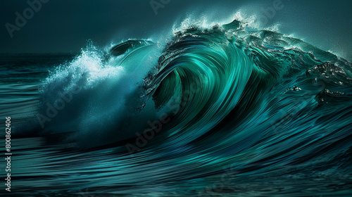A bright teal wave, dynamic and engaging, flowing with the vigor of an unspoiled sea. The wave's rich hue invites viewers into a world of exotic exploration.