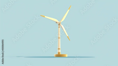 Flat solid color illustration of a golden wind turbine generating energy on a pale blue background