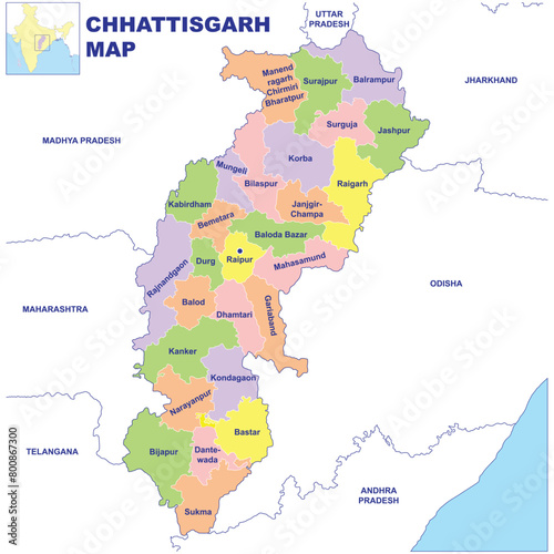 Chhattisgarh map vector illustration on white background 