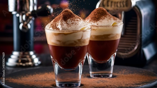 Shot cocktails with coffee liqueur and cream
