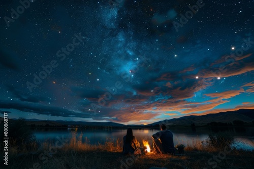 A couple stargazing under the summer night sky.