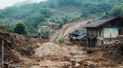 Natural disasters including storms and rain causing landslides and flooding in rural areas