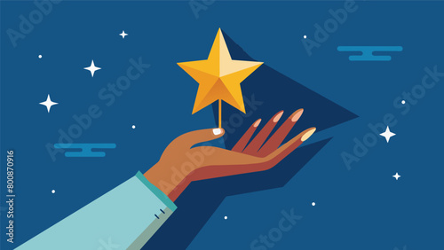 A hand reaching for a shining star symbolizing a credit score goal being achieved.