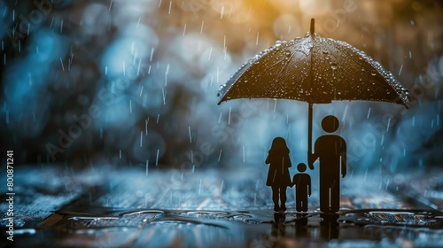 Under umbrella life insurance concepts, digital healthcare and medical technology, family and life, financial health, savings, buy insurance online, real estate. stability of property