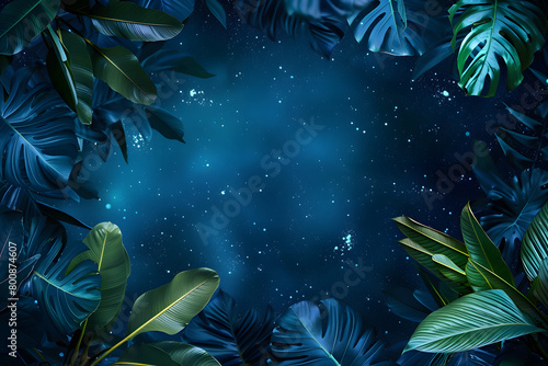 熱帯植物から覗く星空、植物のフレーム